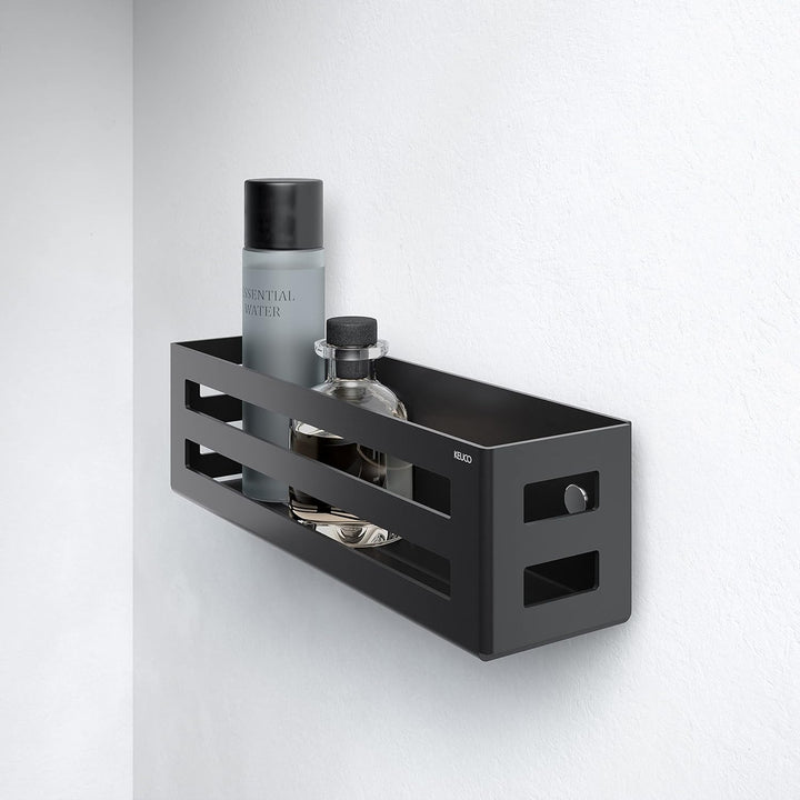 Keuco Duschkorb aus Aluminium, schwarz, mit abnehmbarem Korb, Ablaufschlitze, 32x9x12cm, Wandmontage
