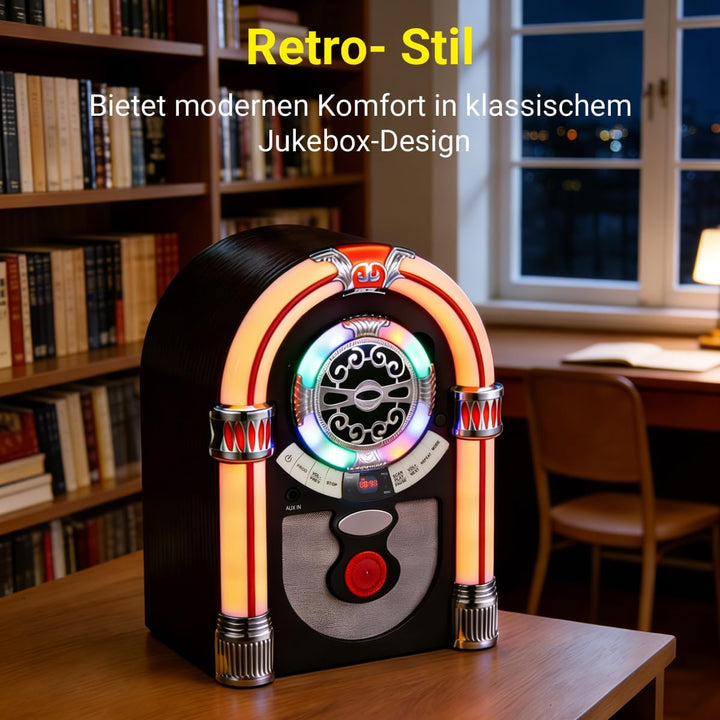 Retro Jukebox Musikbox mit CD-Spieler, Musikanlage Nostalgie Design, Bluetooth, Vintage FM/UKW Radio
