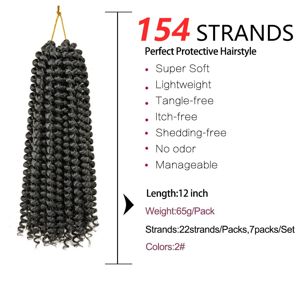 Passion Twist Hair, 7 Packungen 12 Zoll Crochet Braids Hair Wasserwellen-Häkelhaar für langes böhmis