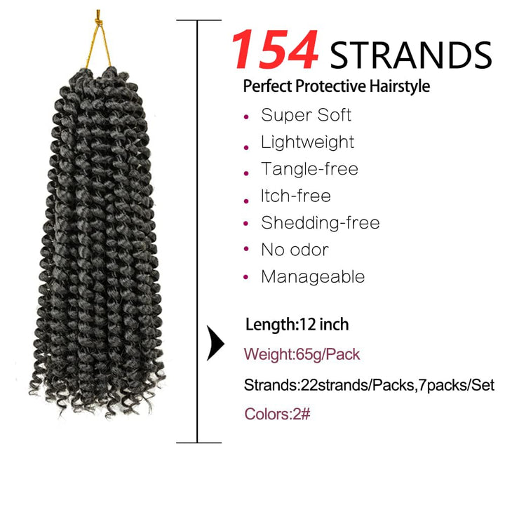 Passion Twist Hair, 7 Packungen 12 Zoll Crochet Braids Hair Wasserwellen-Häkelhaar für langes böhmis