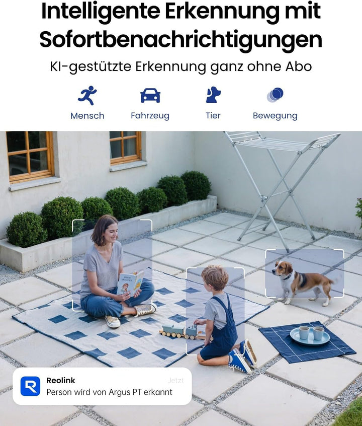 Reolink 2K PTZ Solar Überwachungskamera Aussen Akku 355°/140° Schwenkbar WLAN Kamera Outdoor mit 2,4
