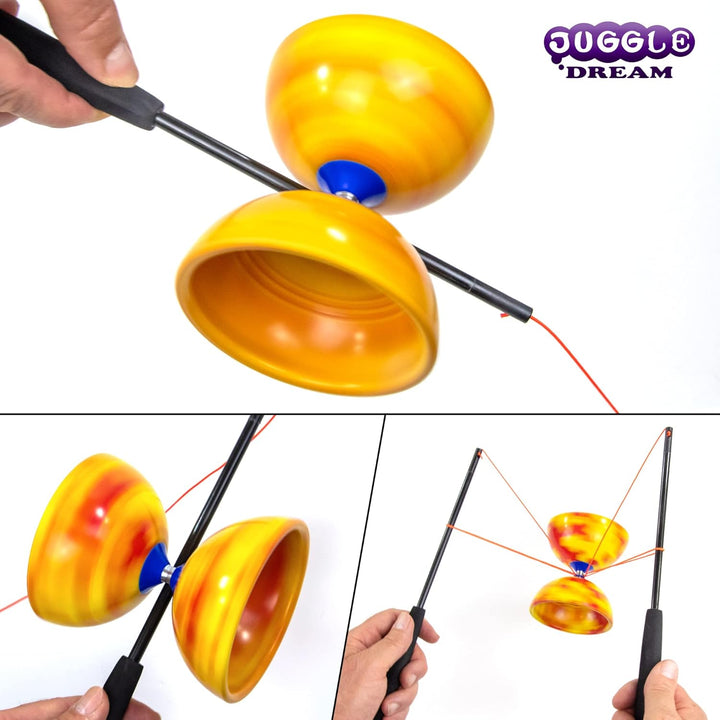 Juggle Dream Jester Diabolo Jonglierset – Fester Achse Profi-Diabolo mit Superglass-Handstäben, Onli