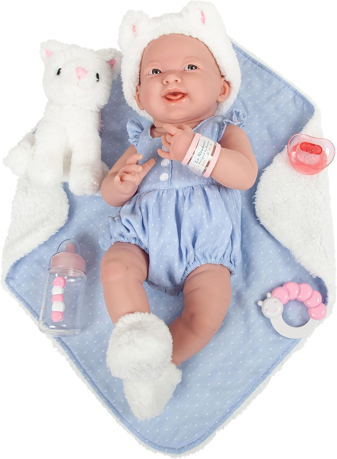 jc toys 18062 OSO de Peluche Puppe, La Newborn Baby Play, Blau/Weiss, Blau/Weiss