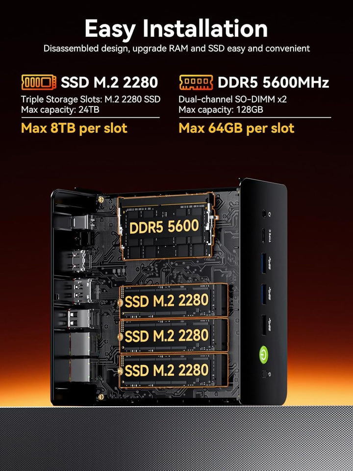 GMKtec Gaming Mini-PC AMD Ryzen 7 H 255 (Upgrade 8745HS) 32 GB DDR5 1 TB SSD, Desktop-Computer 3XM.2