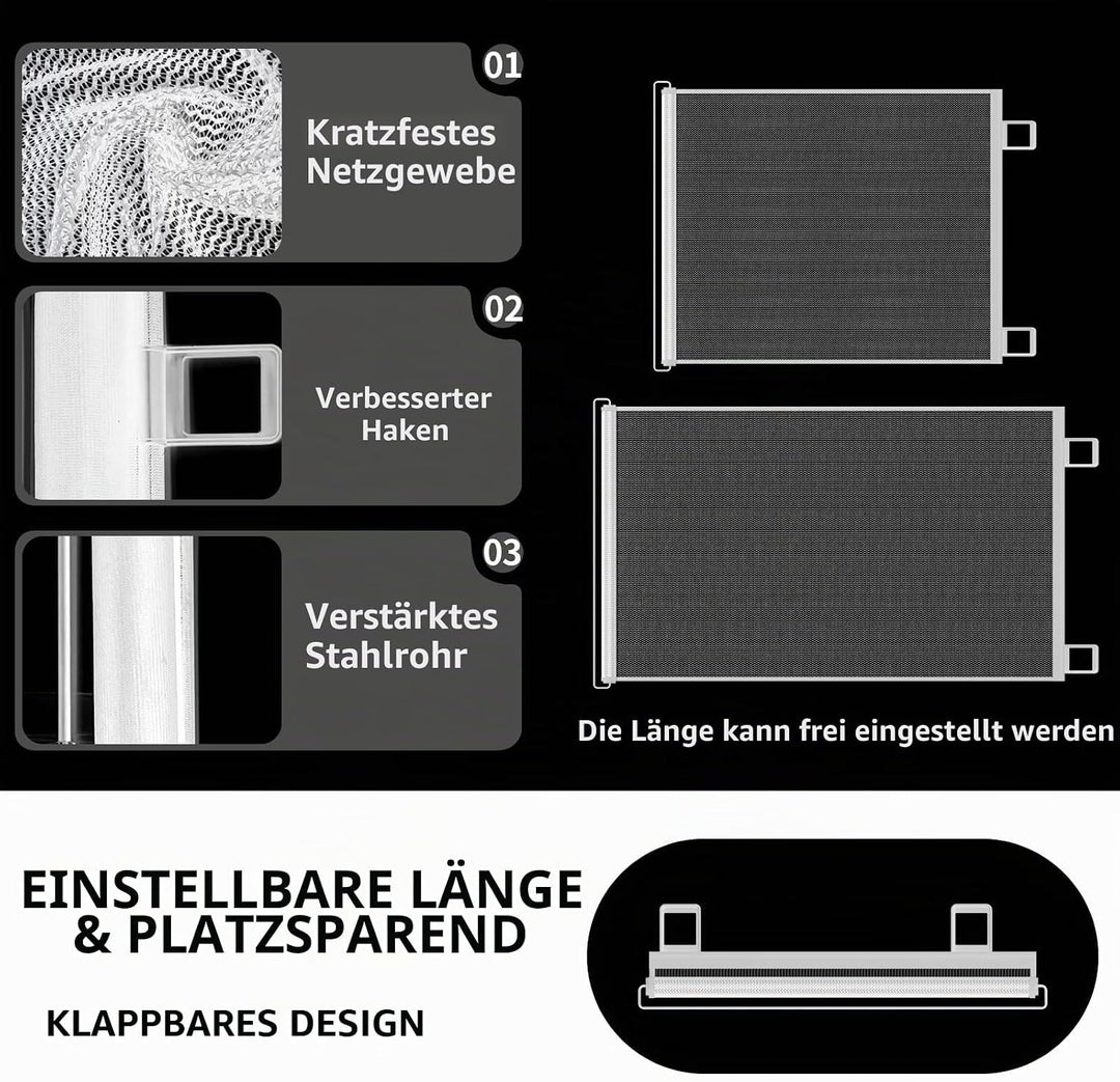 Treppenschutzgitter Ausziehbar, mit verstellbarem Schloss &amp; unterer Klemme gegen Unterkriechen. Univ