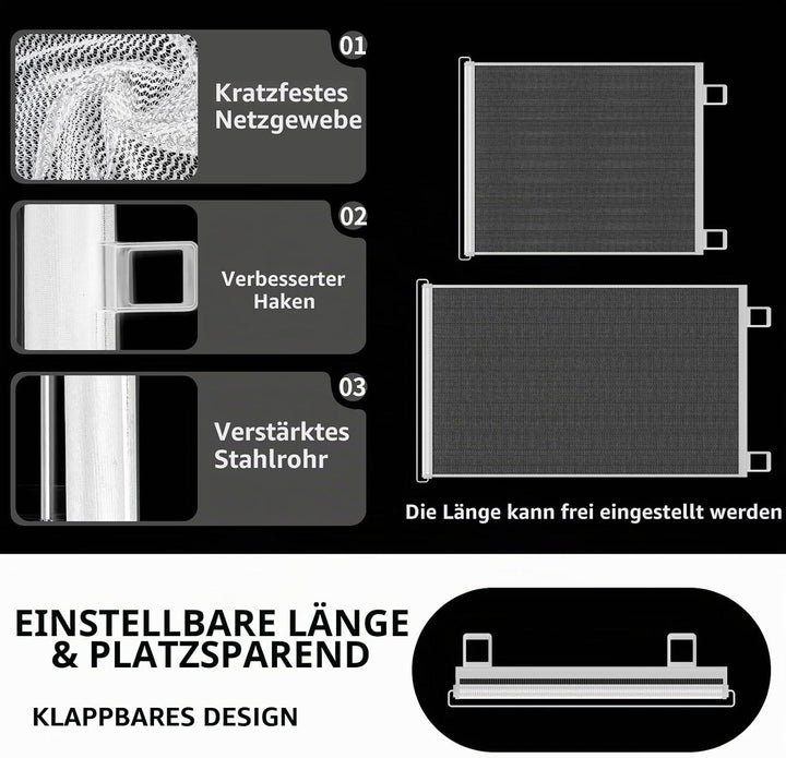 Treppenschutzgitter Ausziehbar, mit verstellbarem Schloss &amp; unterer Klemme gegen Unterkriechen. Univ