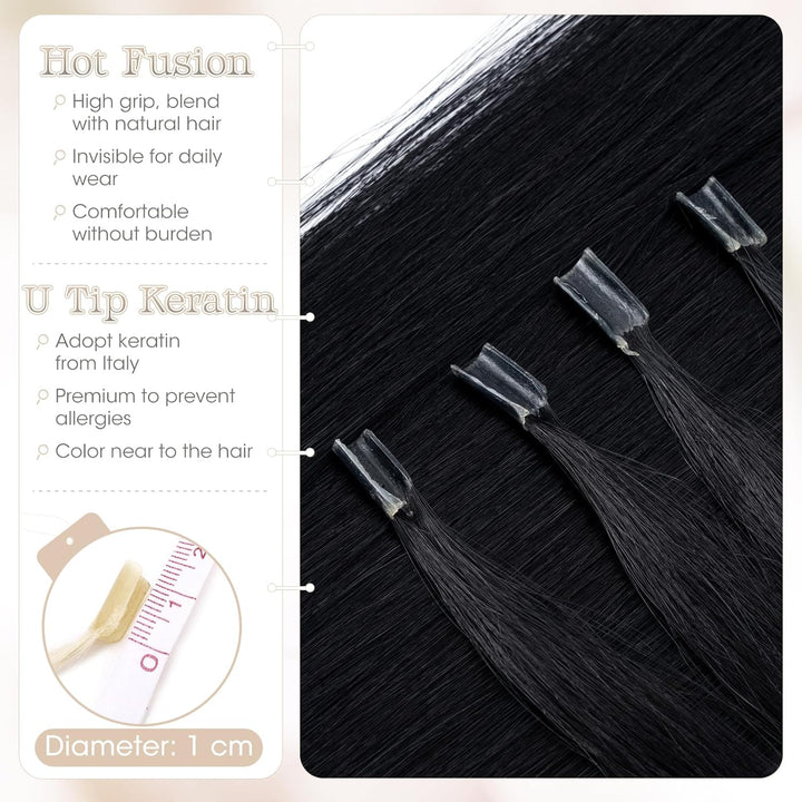 Elailite Echthaar Bonding Extensions 60cm 50g #1 Schwarz U Tip Hair Bonding Extensions Echthaar Haar