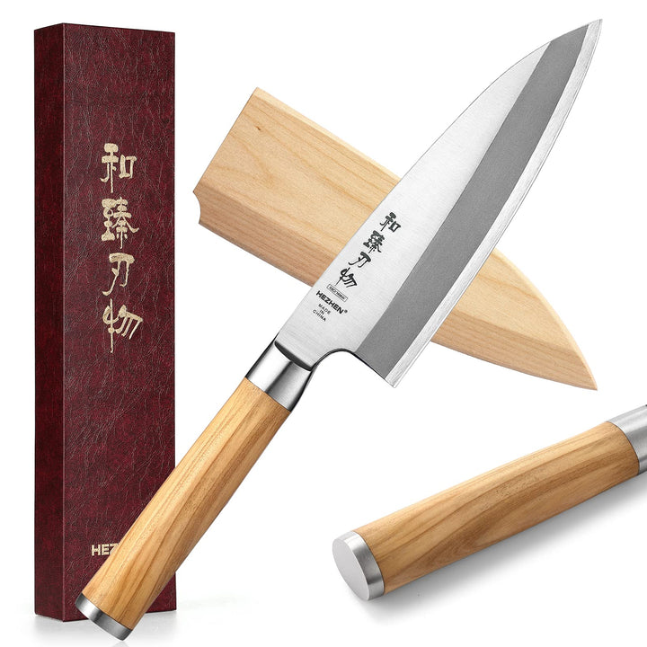 HEZHEN 18CM Deba Messer,Messer Asiatischer Art, Japanischer Stil Schmiedestahl Fische Lachs Filetier