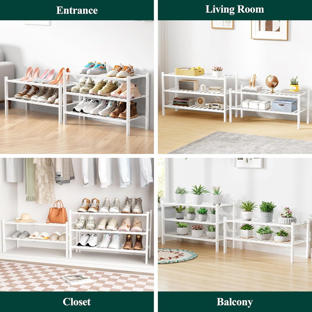 smiry Schuhregal aus Bambus, Schuhregal Platzsparend mit 3 Ebenen, Erweiterbar Stapelbar Shoe Rack,