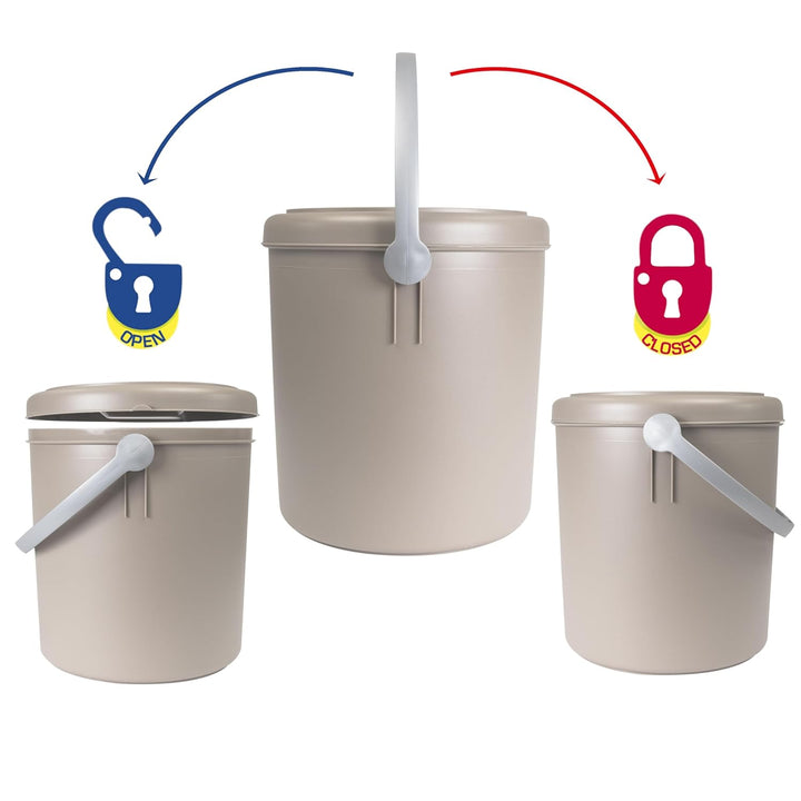 #11 Mülleimer 10 Liter mit verschliessbarem Deckel und Henkel - Taupe - 27cm hoch - Ø24cm | Abfallsa