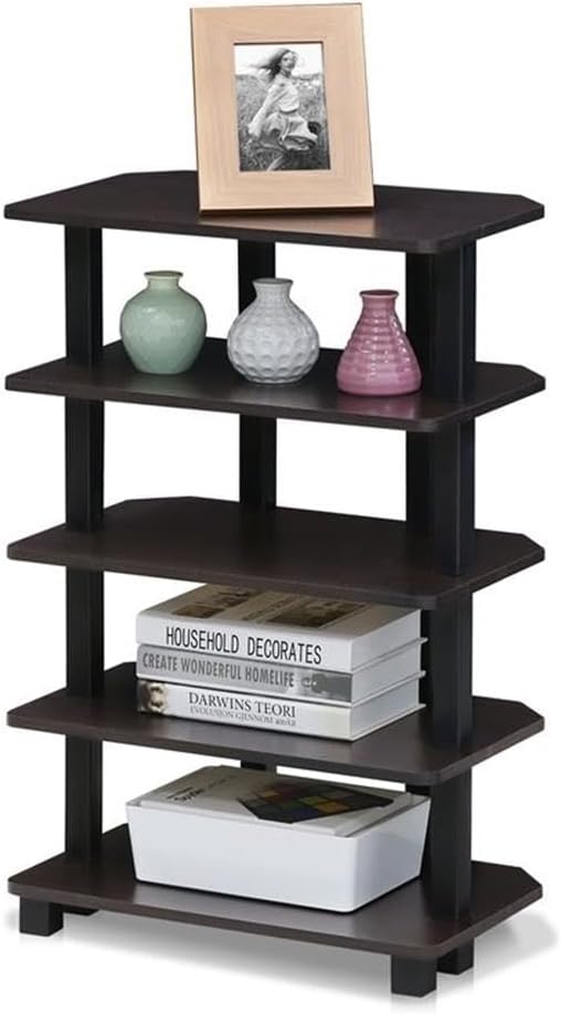 Furinno Eckregal mit 5 Ablageflächen, Espresso/Schwarz, 29.49 x 47.98 x 75 cm, Turn-N-Tube