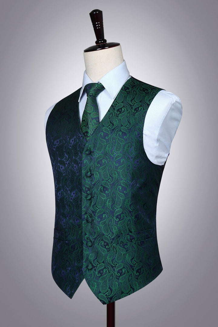 HISDERN Herren FLoral Hochzeit Weste Krawatte Einstecktuch Taschentuch Jacquard Weste Anzug Set S Gr