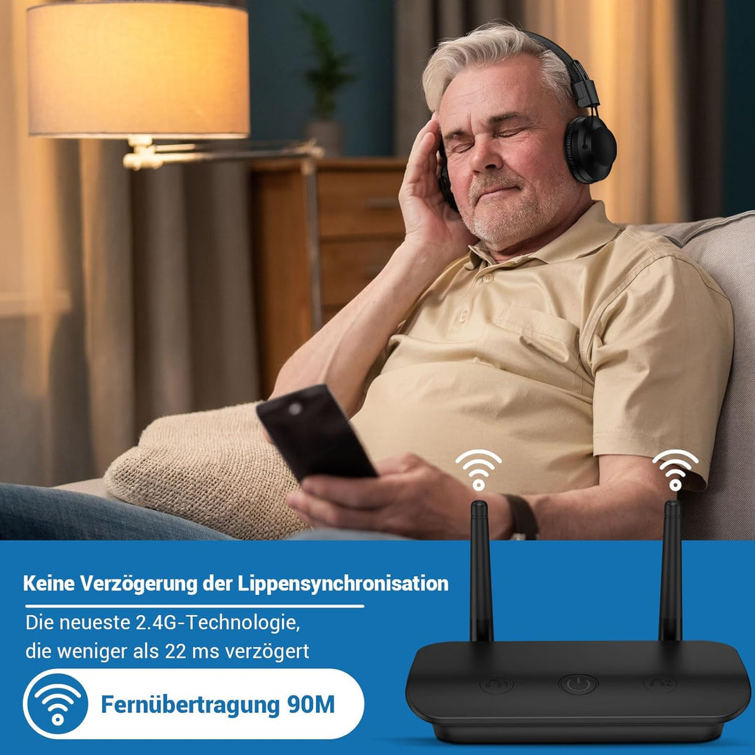 Dual Wireless Kopfhörer zum Fernsehen mit Sender und Headset-Ständer, 196ft Reichweite mit optischen
