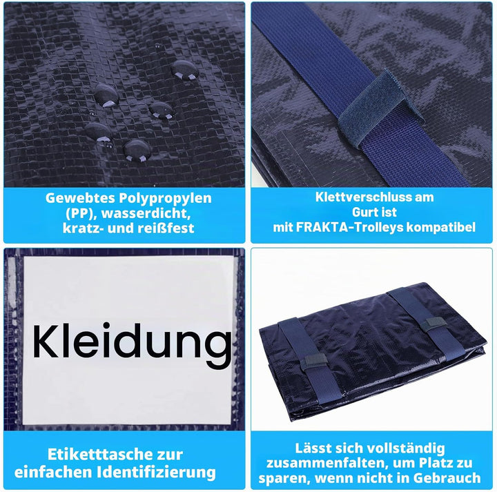 Withosent 92L Aufbewahrungstasche Gross Gewebt, 4er Wasserdicht Umzugstaschen mit Rucksackgurten und