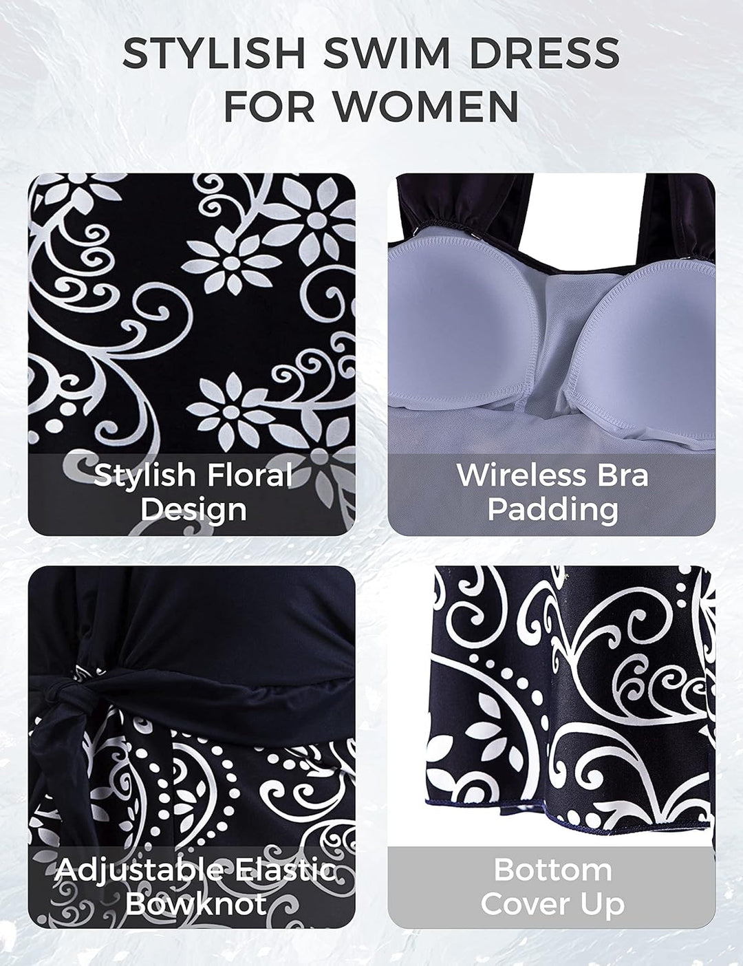 Damen Badeanzüge Sommer Bauchweg Tankini Bademode mit Bügel Badekleid Einteiler Schlanke Strandmode
