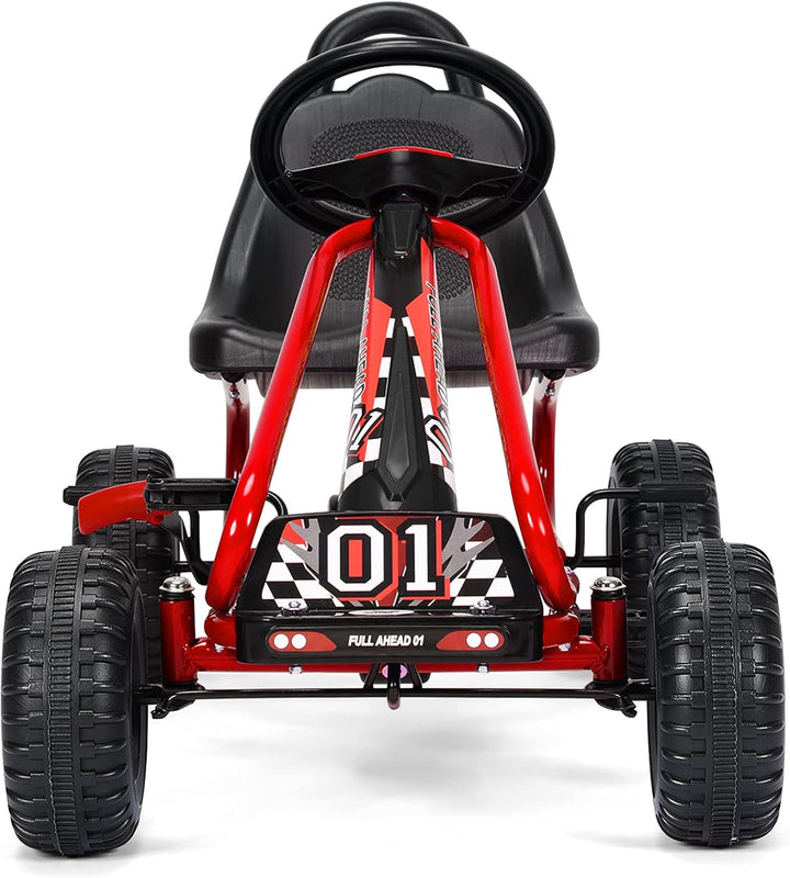 RELAX4LIFE Kinder Gokart mit Handbremse & verstellbarem Sitz, Tretauto mit hohem Sicherheitstandard,