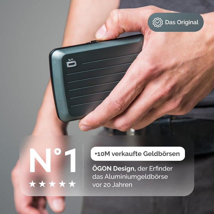 OGON Aluminium Geldbörse Smart Case V2 - Einfache Lagerung - Metallverschluss - Kartenetui mit RFID-