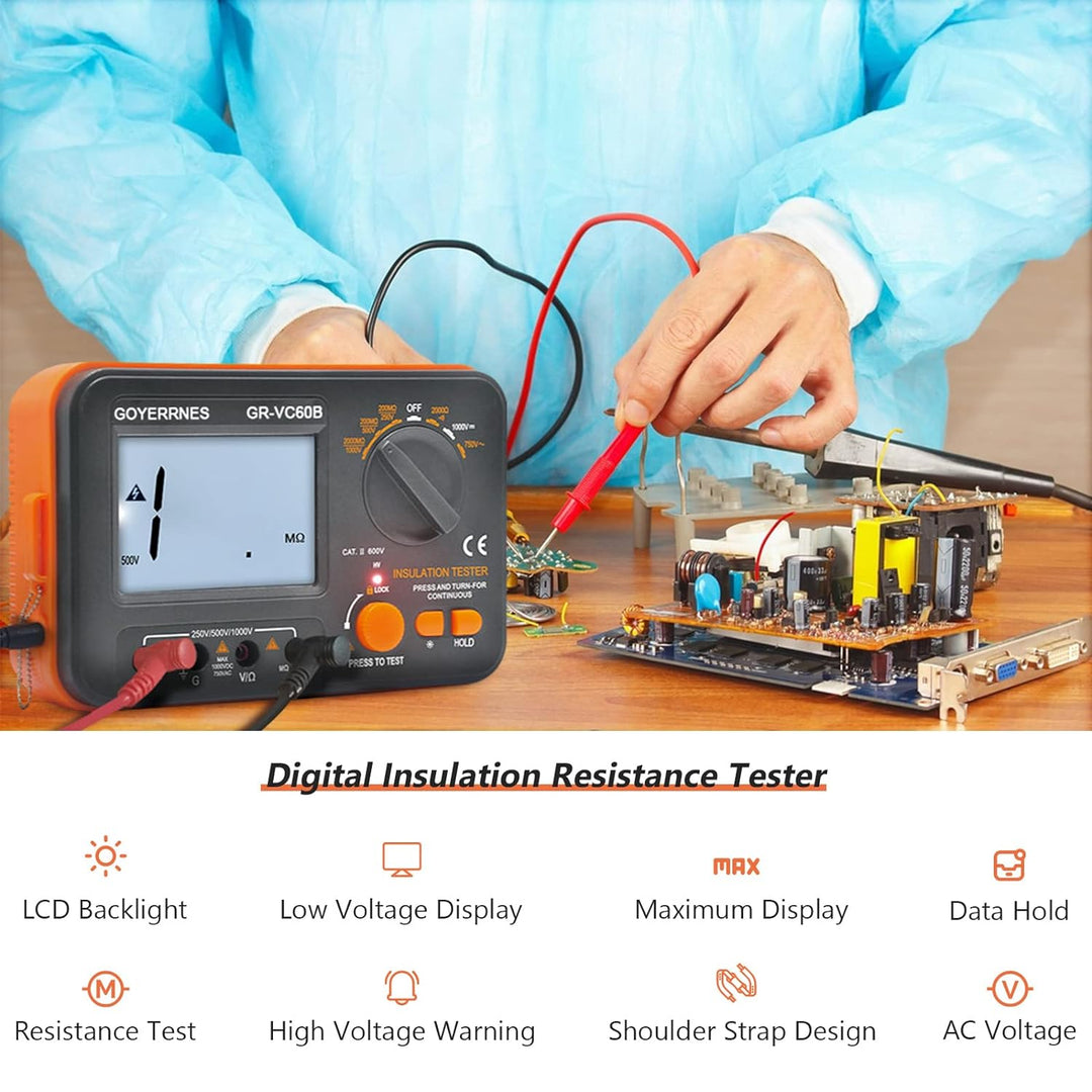 Isolationswiderstandstester Digitales Ohmmeter Megohmmeter GR-VC60B+ DCV Megohmmeter Spannungsprüfer