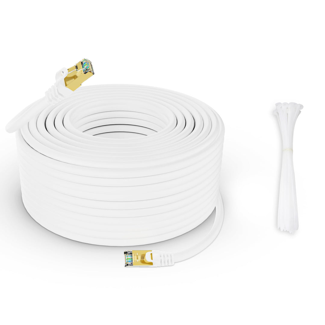 90m CAT 7 Patchkabel Netzwerkkabel,10 Gigabit 600MHz Highspeed LAN-Kabel&RJ45 Ethernet Kabel(Weiss W