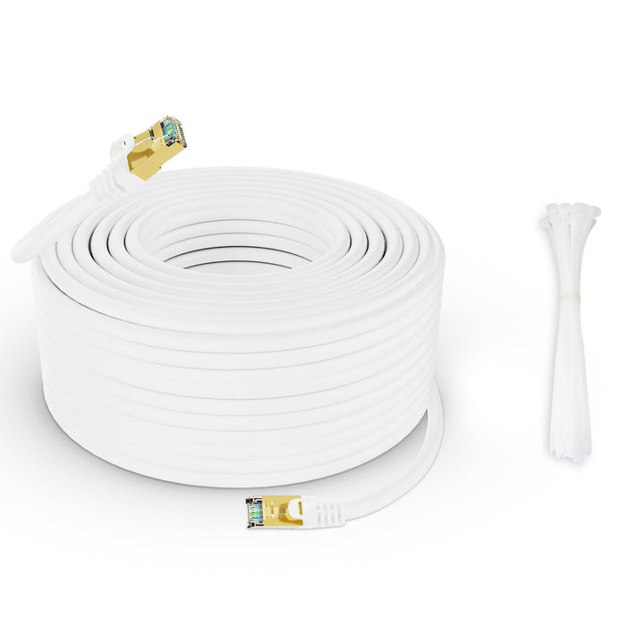 90m CAT 7 Patchkabel Netzwerkkabel,10 Gigabit 600MHz Highspeed LAN-Kabel&RJ45 Ethernet Kabel(Weiss W