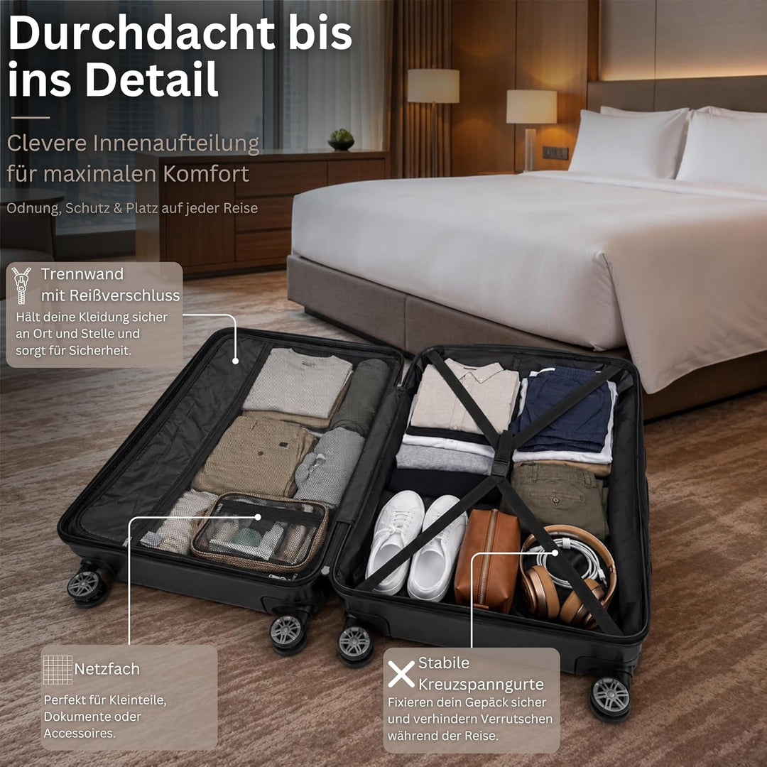 NOWI Hartschalenkoffer XL Gross - 100L Volumen - 158cm Gurtmass - 8 Rollen 360° drehbar - Leichter K