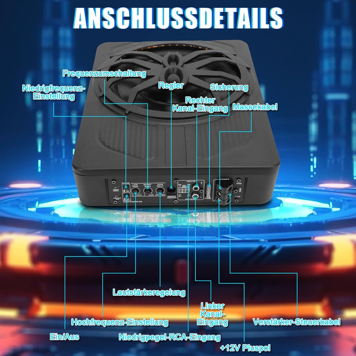 10 Zoll 800W Ultra-Dünner Aktiv-Subwoofer Für Auto/Truck Mit Verstärker, Starker Bass, Frequenz 20Hz