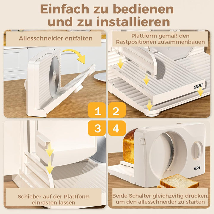 YASHE Elektrischer Faltbarer Allesschneider, 180W Brotschneidemaschine Mit 17 Cm Wellenschliffklinge