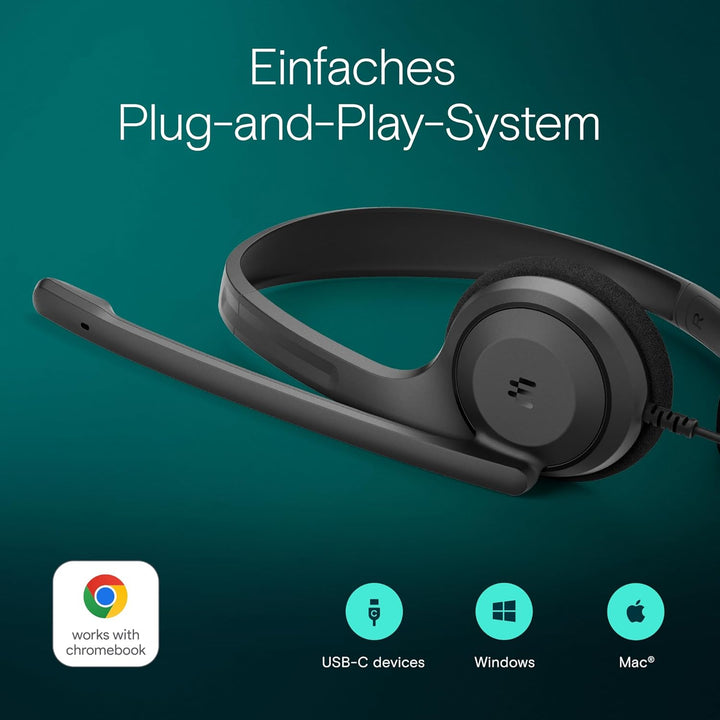 EPOS C1 Business USB-C Headset mit Mikrofon, Chrome-Zertifiziert, Kopfhörer mit Kabel, rauschunterdr