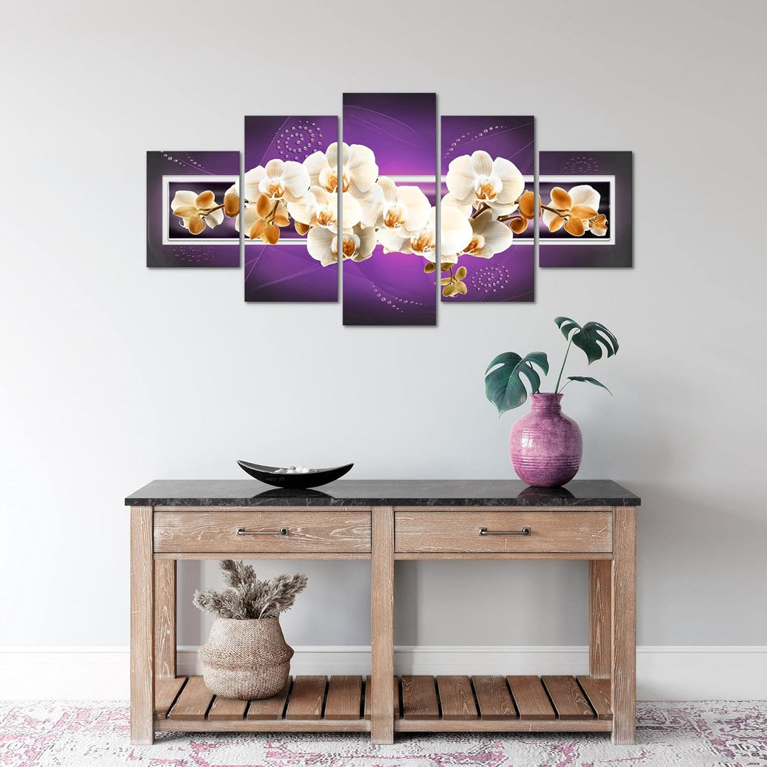 Runa Art Wandbilder Blumen Orchidee 5 Teilig Bild auf Vlies Leinwand Deko Wohnzimmer Abstrakt Violet