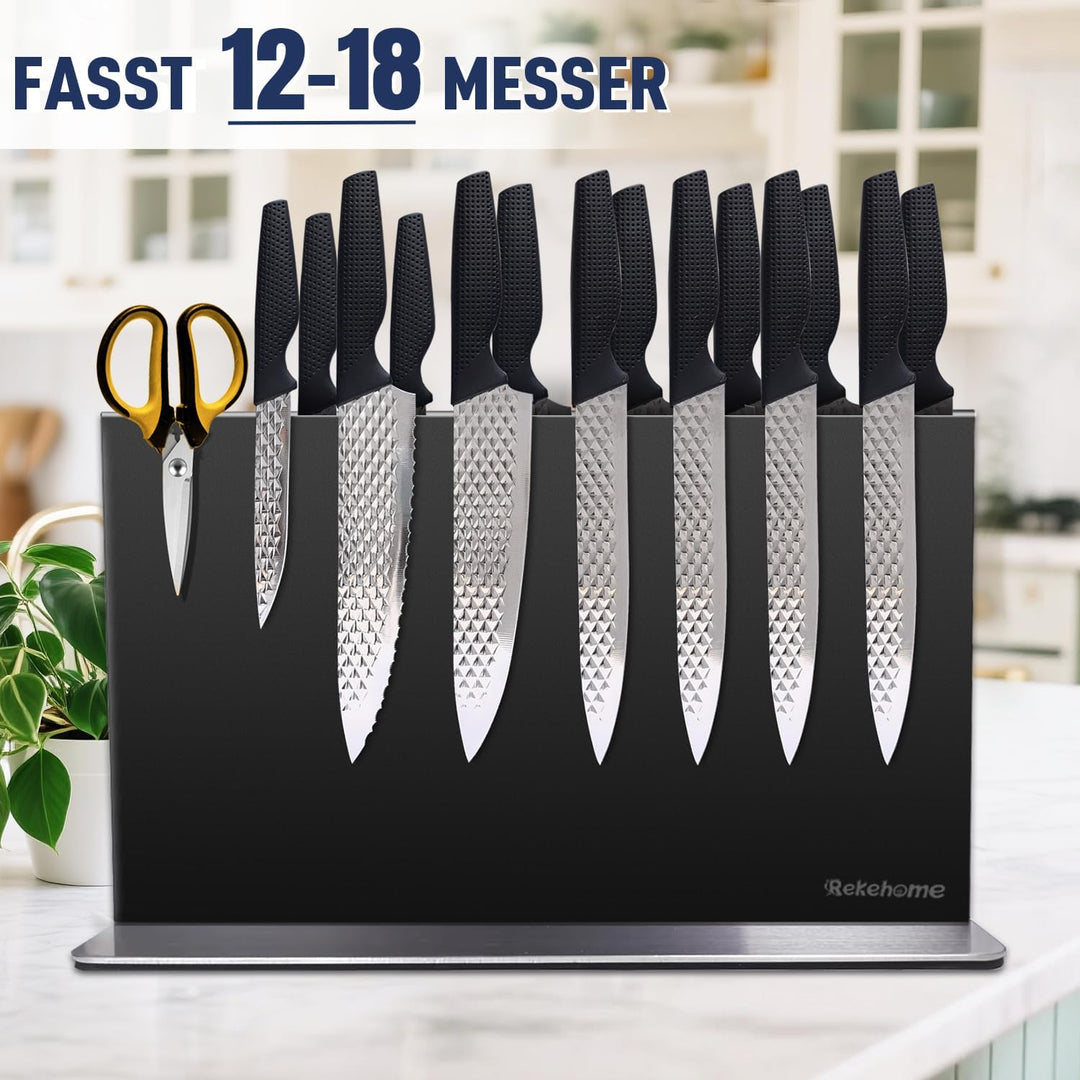 Messerblock magnetischer ohne Messer, Schwarz 40 cm Messerhalter magnetisch aus 304 Edelstahl, beids