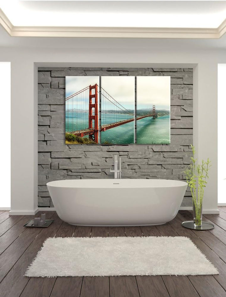 Pixxprint Golden Gate Bridge als Leinwandbild/Grösse: 3 Teilig (120x80) / Wandbild/Kunstdruck/fertig