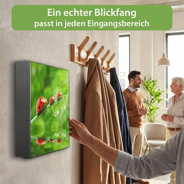 banjado® Grosser Schlüsselkasten Glas/Schlüsselbox 30cm x 30cm mit 50 Haken - Motiv Für Jeden Einen/