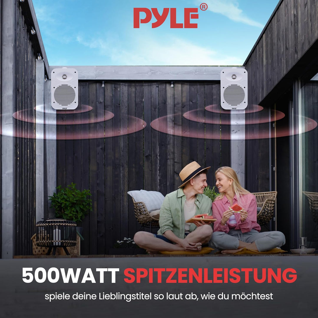 Pyle Lautsprecher Set Outdoor Indoor – 500W 4” 2-Wege Boxen wasserdicht Full Range Stereo Sound, Wet