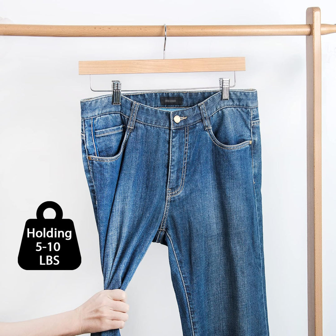 Nature Smile Hölzerne Hosenbügel, Holzboden, Jeans, Rock, Kleiderbügel mit Clips, Anti-Rost-Haken, 1