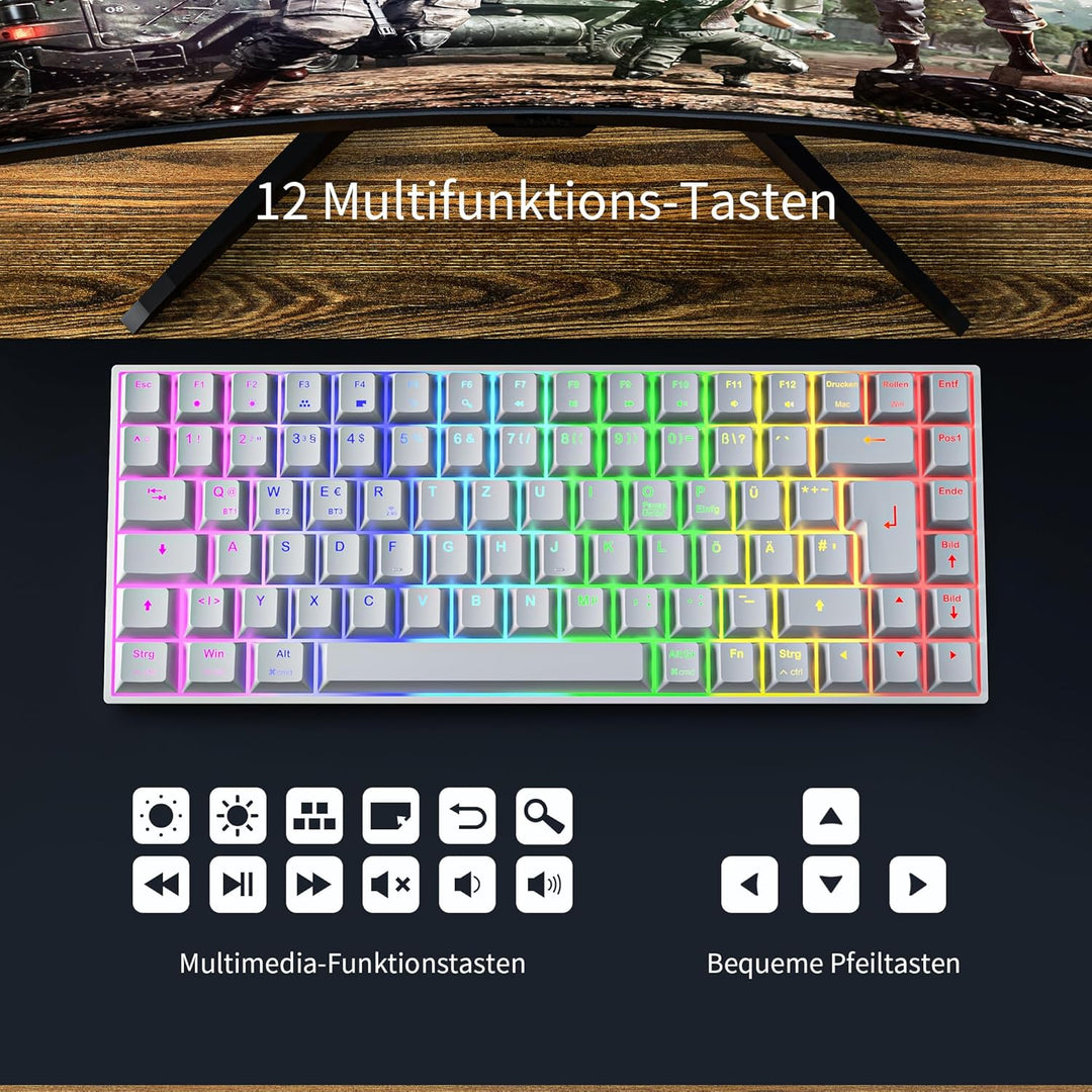 Newmen GM840 Gaming Tastatur Mechanische,2.4G Kabellose/Bluetooth/USB C Mit Kabel 75 Prozent TKL Tas