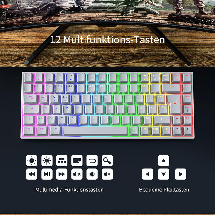 Newmen GM840 Gaming Tastatur Mechanische,2.4G Kabellose/Bluetooth/USB C Mit Kabel 75 Prozent TKL Tas