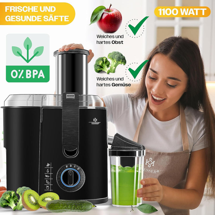 KESSER® Entsafter für Obst und Gemüse aus Edelstahl 1100W grosse 85 mm Einfüllöffnung inkl. Reinigun