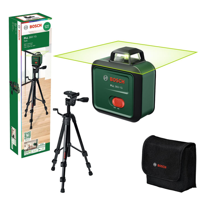 Bosch Linienlaser PLL 360-1G (360° grüner Laser, selbstnivellierend, ±0,4 mm/m Genauigkeit, integrie