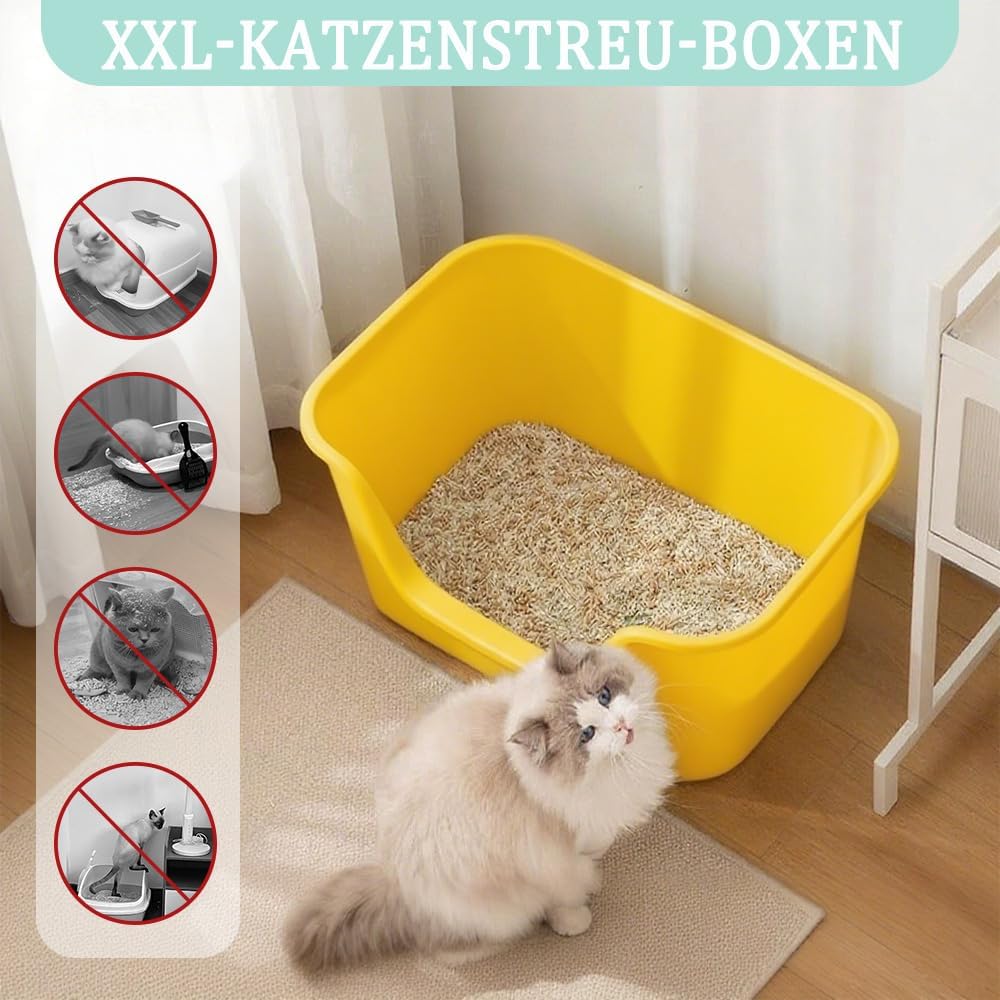 Katzenklo Gross 44x38x22cm, Katzenklo Hoher Rand Ohne Deckel, Katzentoiletten Offen, Spritzwasserges