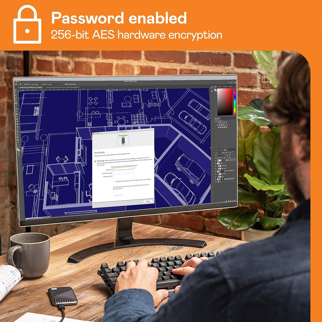 WD My Passport SSD 1 TB mobiler SSD Speicher (NVMe-Technologie, USB-C und USB 3.2 Gen-2 kompatibel,