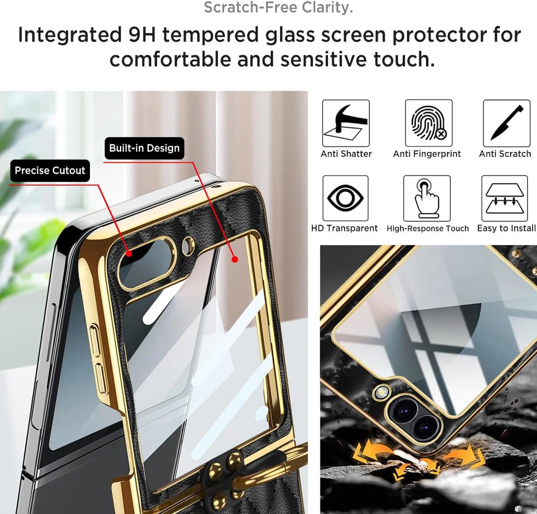 Miimall Lederhülle Kompatibel mit Samsung Galaxy Z Flip 6/Flip7 FE Hülle mit Kameraschutz+Ring Ständ