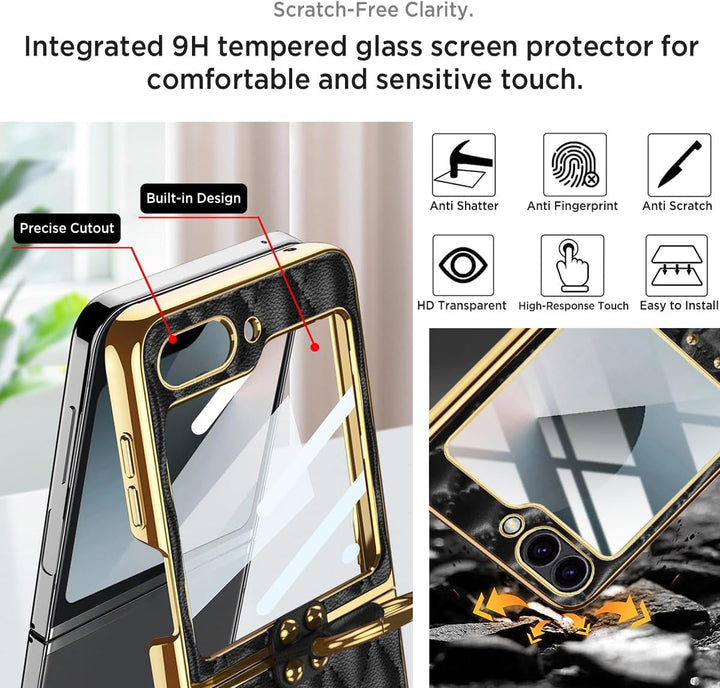 Miimall Lederhülle Kompatibel mit Samsung Galaxy Z Flip 6/Flip7 FE Hülle mit Kameraschutz+Ring Ständ