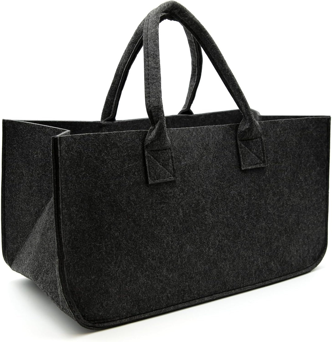 BigDean 3 Stück Filztasche gross in Anthrazit für Kaminholz oder als Shopper verwendbar – Kaminholzk