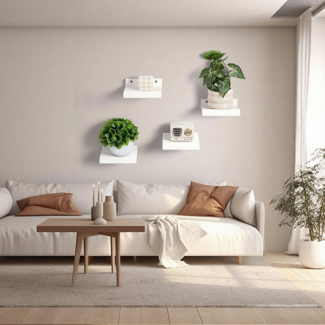 Weiss Wandregal Klein Holz, 4er Set Eichenholz Kleine Schweberegal Holz 15cmx13cm Pflanzenregal Rust