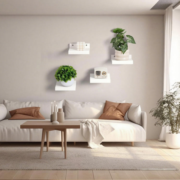 Weiss Wandregal Klein Holz, 4er Set Eichenholz Kleine Schweberegal Holz 15cmx13cm Pflanzenregal Rust