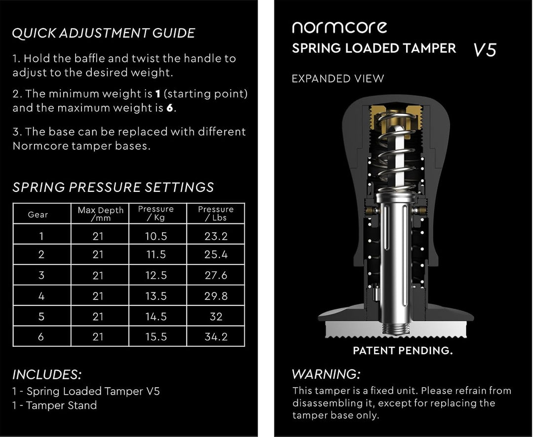 Normcore 58 mm Kaffeestampfer V5, federbelasteter Espresso-Tamper mit Titanbeschichtung, flachem Bod