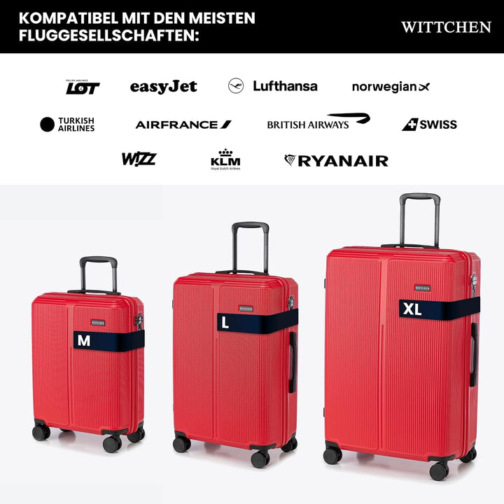 WITTCHEN Stripes Line Kofferset mit Kosmetiktasche Reisekoffer Hartschalenkoffer ABS 4 Doppelrollen