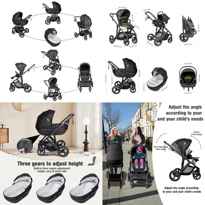 Kinderwagen 4 in 1, Buggy mit Umkehrbarem Zwei-Wege-Schub, Kinderwagen mit Faltbarem Tragbarem One-C
