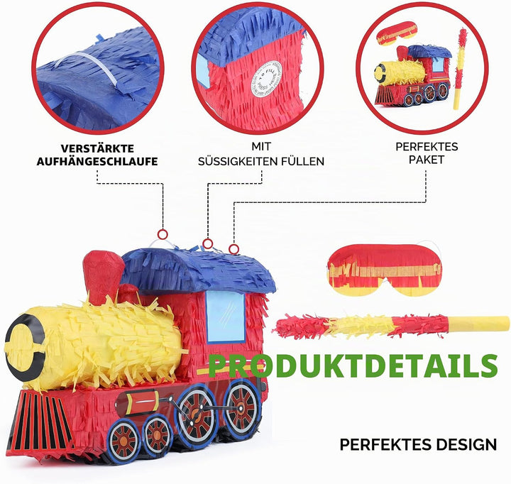 3D Zug Pinata Bundle mit einer Augenbinde und Fledermaus (42 x28 x17 cm), Pinata für Jungen Geburtst