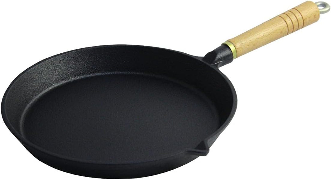 SANTOS Grillpfanne aus Gusseisen Ø25,5cm - Gusseiserne Pfanne mit Holzgriff- Braten, Grillen, Backen